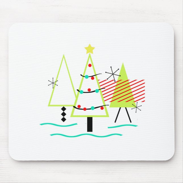 Mousepad árvores de natal modernas de meados do século retr (Frente)