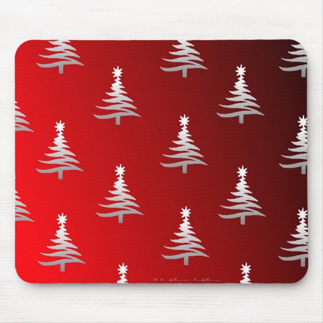 Mousepad Árvores de Natal Prata no Vermelho (Frente)