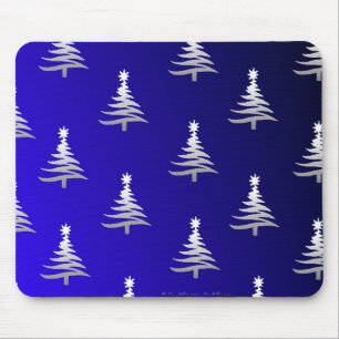 Mousepad Árvores de Natal Prateadas em Azul Cobalto