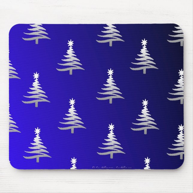 Mousepad Árvores de Natal Prateadas em Azul Cobalto (Frente)