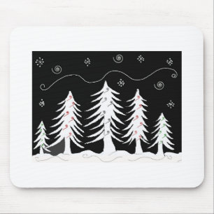 Mousepad Árvores de Natal Whimsical em Preto e Branco