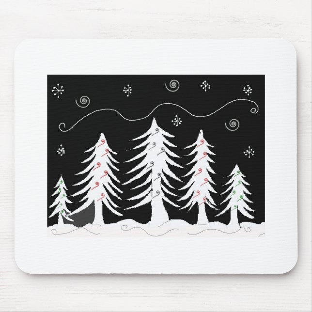 Mousepad Árvores de Natal Whimsical em Preto e Branco (Frente)