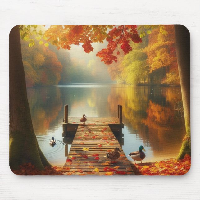 Mousepad Árvores de outono e lago com patos (Frente)