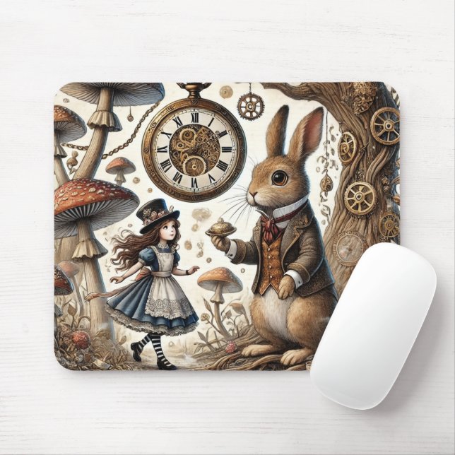 Mousepad As aventuras de Alice no País das Maravilhas Coelh (Com mouse)
