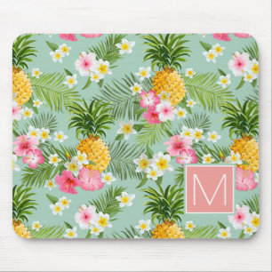 Mousepad As flores & os abacaxis tropicais adicionam sua