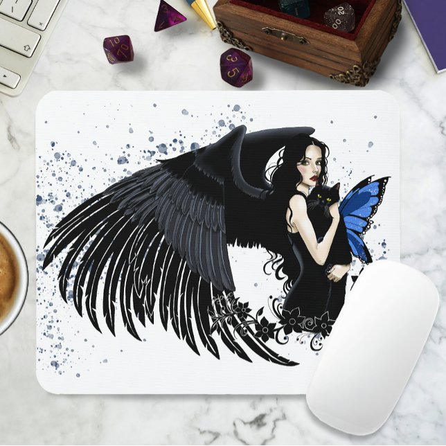 Mousepad Asas de Anjo Gótico Gata Preta Fada Azul (Criador carregado)
