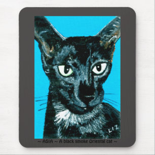 Mousepad ~ASIA ~ fumaça preta— Gato oriental ~ Pad do Rato