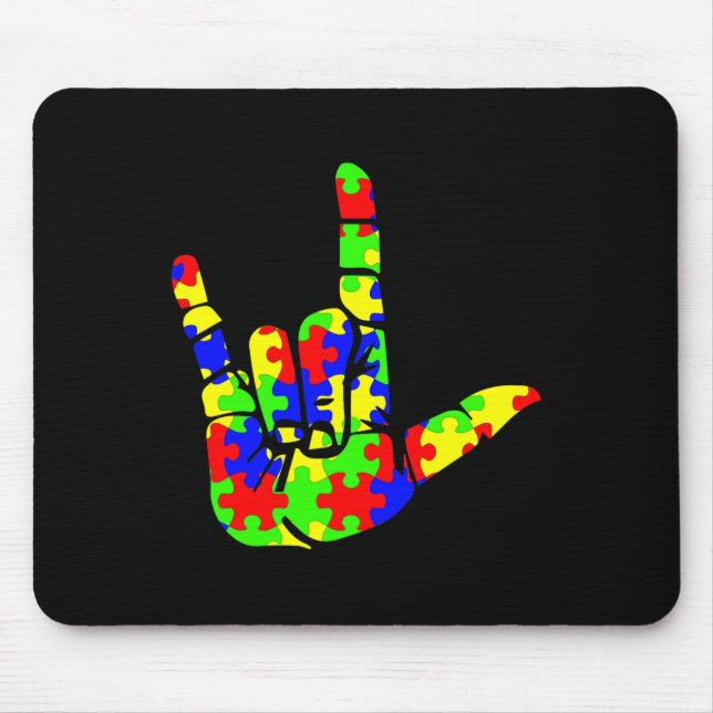 Mousepad ASL Love Hand Sign Language Quebra-cabeça Autism A (Frente)
