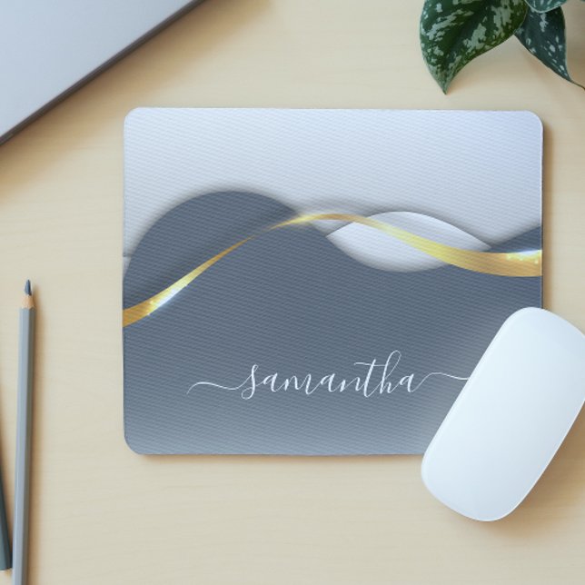 Mousepad Aspecto 3-D metálico Onda Monográfica Dourada (Criador carregado)