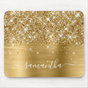 Mousepad Assinatura Caligráfica Feminina Dourada Brilhante