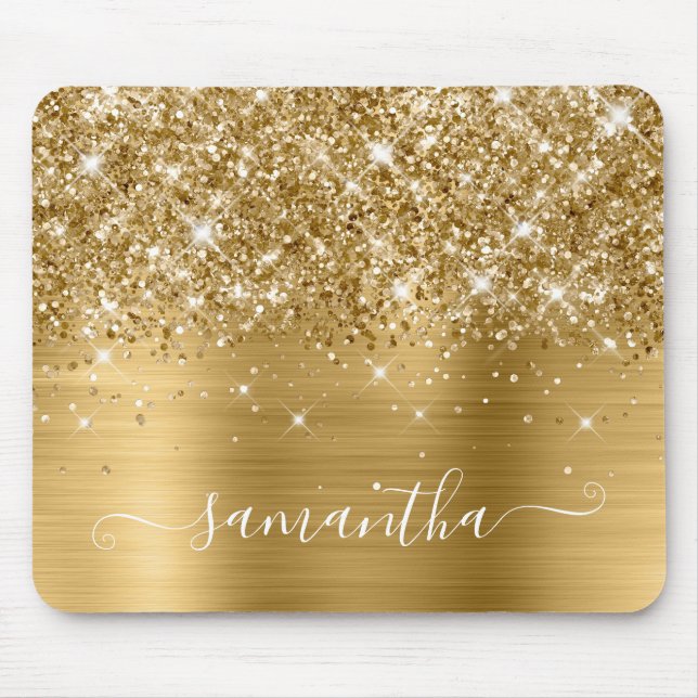 Mousepad Assinatura Caligráfica Feminina Dourada Brilhante (Frente)
