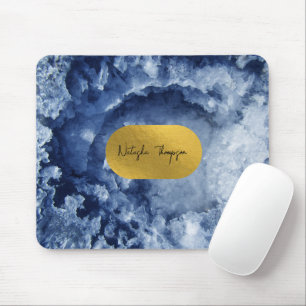 Mousepad Assinatura de Cristais do Mar de Folha de Ouro Azu