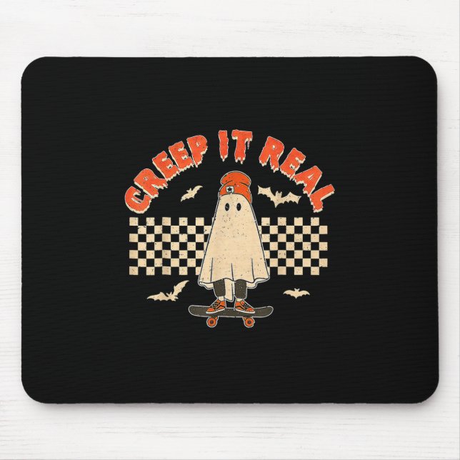 Mousepad Assombreça-se Skateboarding Fantasma Retro Hallowe (Frente)