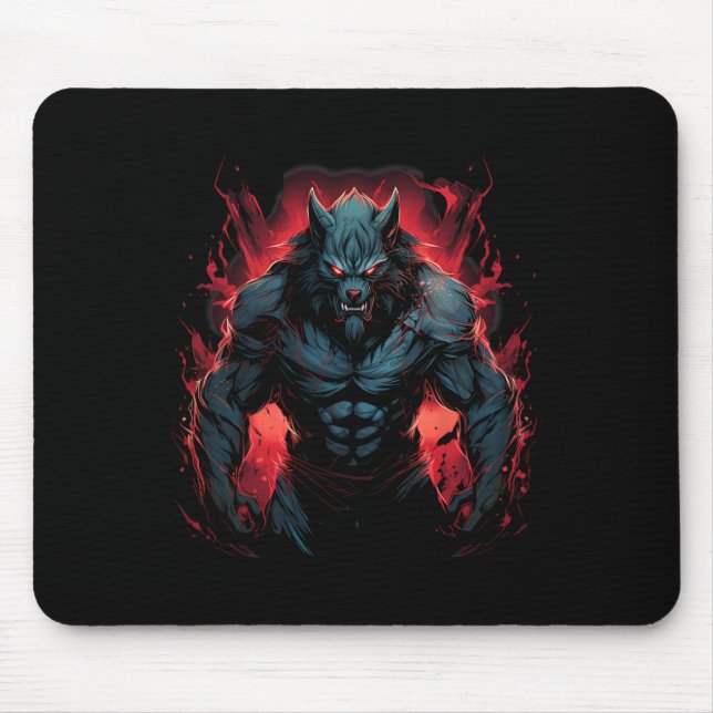 Mousepad Assustador Lobisomem Cheia, Lua Cheia Halloween Ho (Frente)
