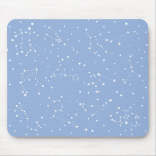 Mousepad Astrologia Azul Pastel Estrelas Constelação Branco