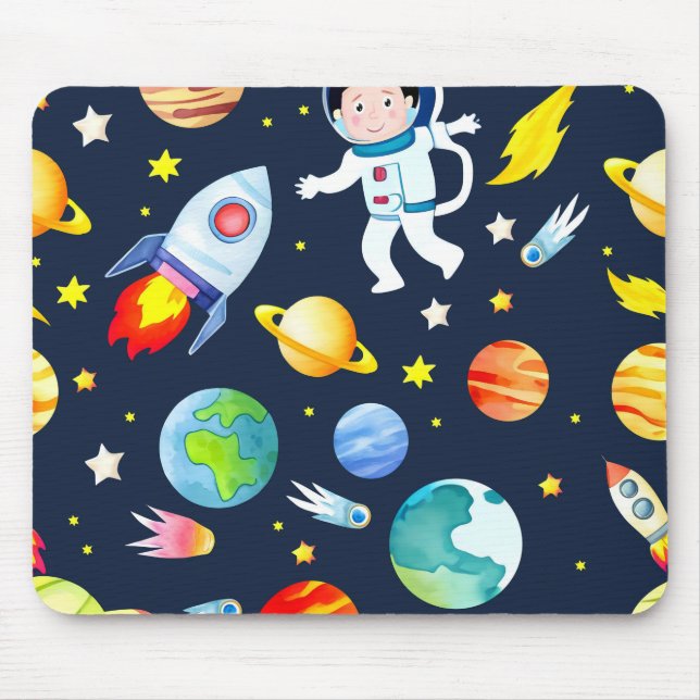Mousepad Astronaut in Space Planets and Rockets Pattern (Frente)