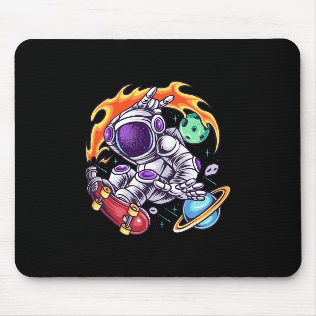Mousepad Astronauta Anda de Skate no Espaço Entre Planeta (Frente)