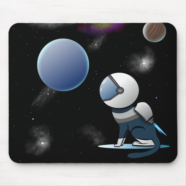 Mousepad Astronauta de Gato Espacial Voando (Frente)