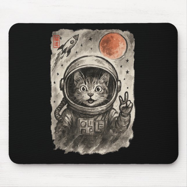 Mousepad Astronauta Engraçado Tomando Selfie Space Kitten L (Frente)