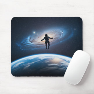 Mousepad Astronauta Flutua Vista da Terra Galáxia Espaço