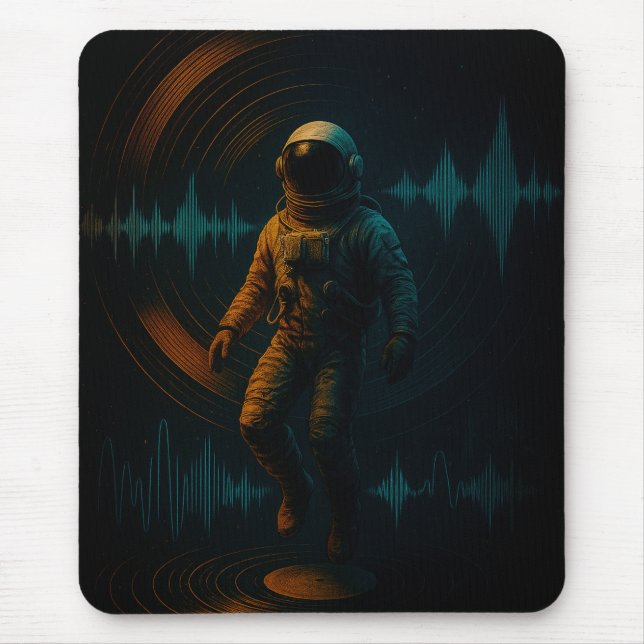 Mousepad Astronauta Flutuante na Arte Sonora Glitchwave (Frente)
