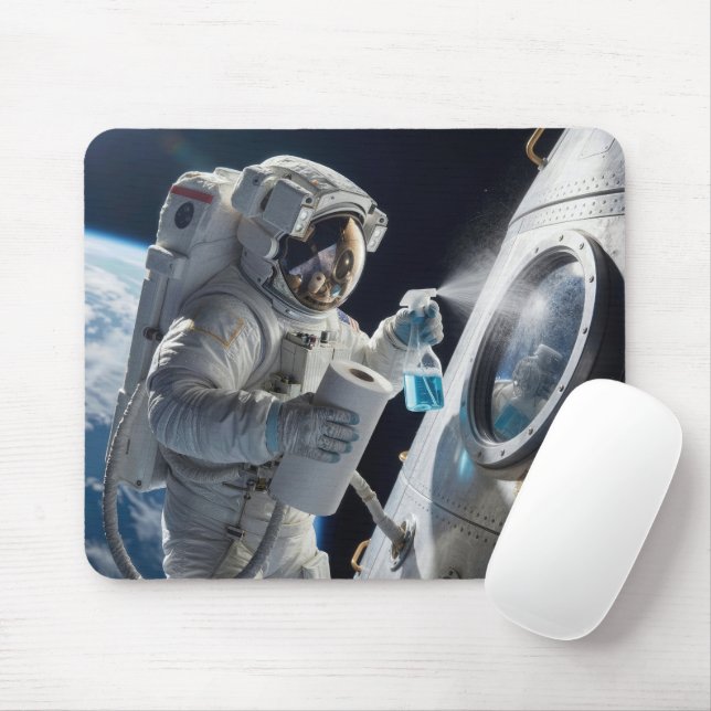 Mousepad Astronauta Limpando Janela da Espaçonave (Com mouse)