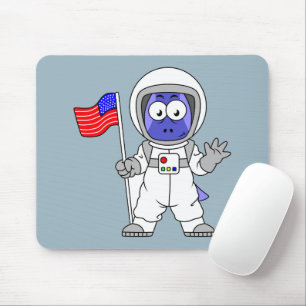 Mousepad Astronauta Parasaurolophus Segurando Bandeira Amer