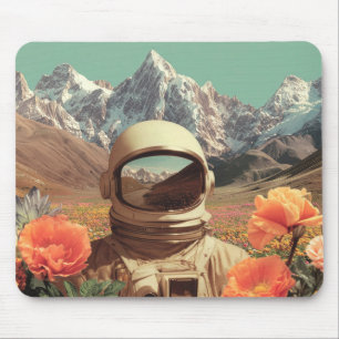Mousepad Astronauta Surrealista em Campo de Flores