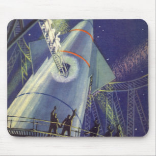 Mousepad Astronautas da Ficção Científica Vintage no Foguet