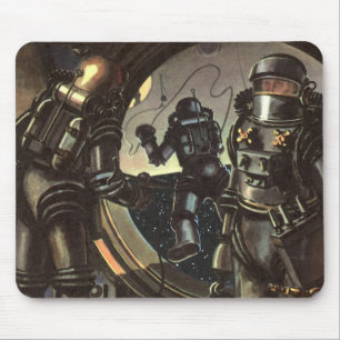 Mousepad Astronautas de Ficção Científica Vintage em uma Ca