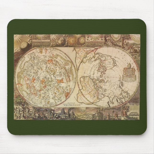 Mousepad Astronomia Vintage, Mapa Celeste Planisférico (Frente)
