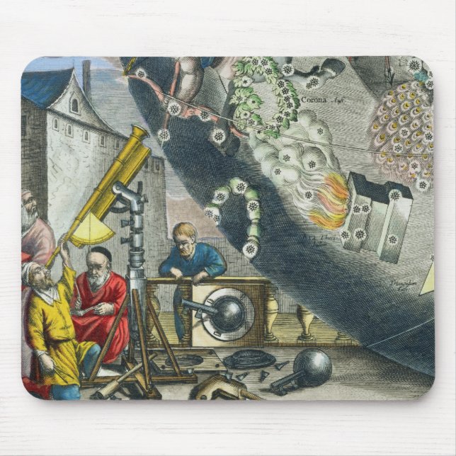 Mousepad Astrónomos que olham através de um telescópio, (Frente)