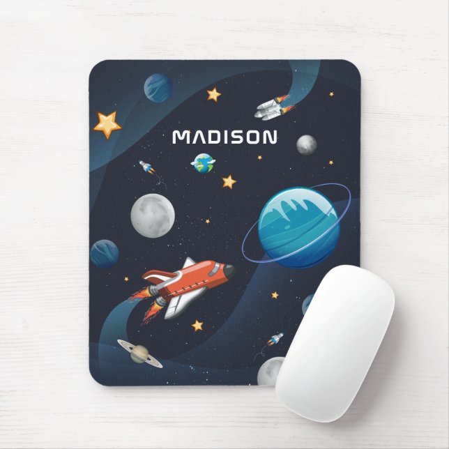 Mousepad Aterro do padrão espacial externo Galaxy Rocket Sh (Com mouse)