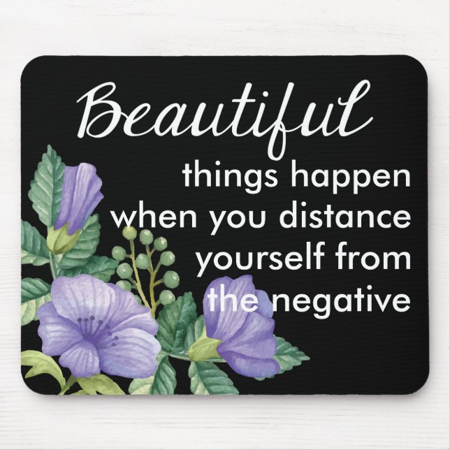 Mousepad Atitude Motivacional Floral Preto Flor Roxo (Frente)