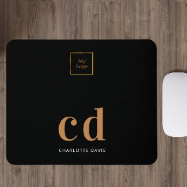 Mousepad Atividade das iniciais do monograma em ouro preto-