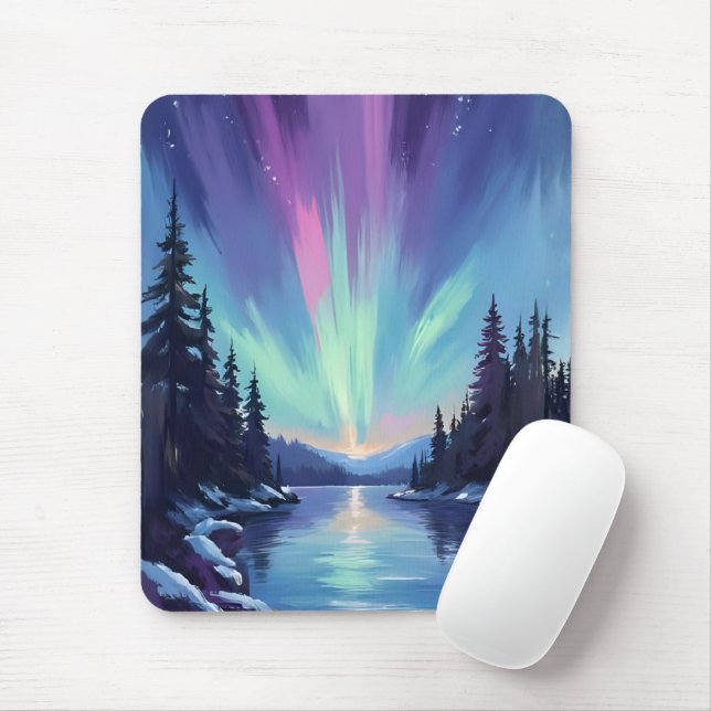 Mousepad Aurora Boreal | Luzes do Norte Aquarela (Com mouse)
