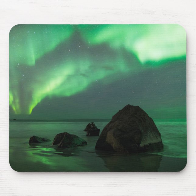 Mousepad Aurora Borealis | Lofoten Beach Norway (Frente)