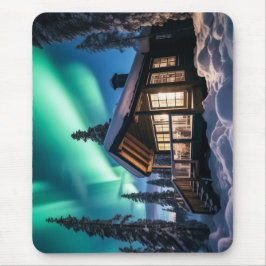 Mousepad Aurora borealis sobre a cabana de inverno