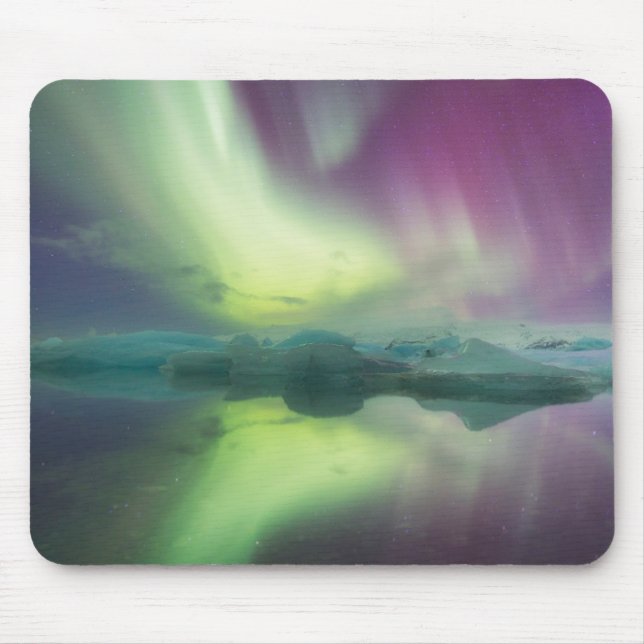 Mousepad Aurora Luzes em Lagoa | Jokulsarlon, Islândia (Frente)