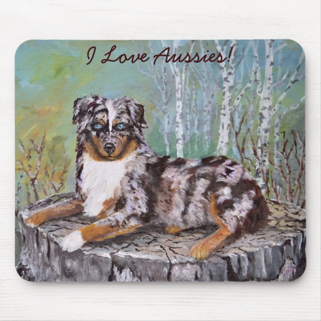 Mousepad Aussie vermelho de Merle - flor bonita (Frente)