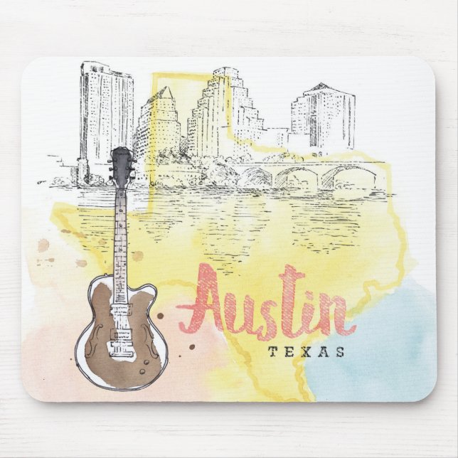 Mousepad Austin, esboço da aguarela de Texas | (Frente)