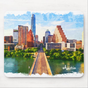 Mousepad Austin Texas Viagens vintage City Watercolor