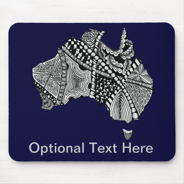 Mousepad Austrália Mapeia Arte de Dodó Preta e Branca (Frente)