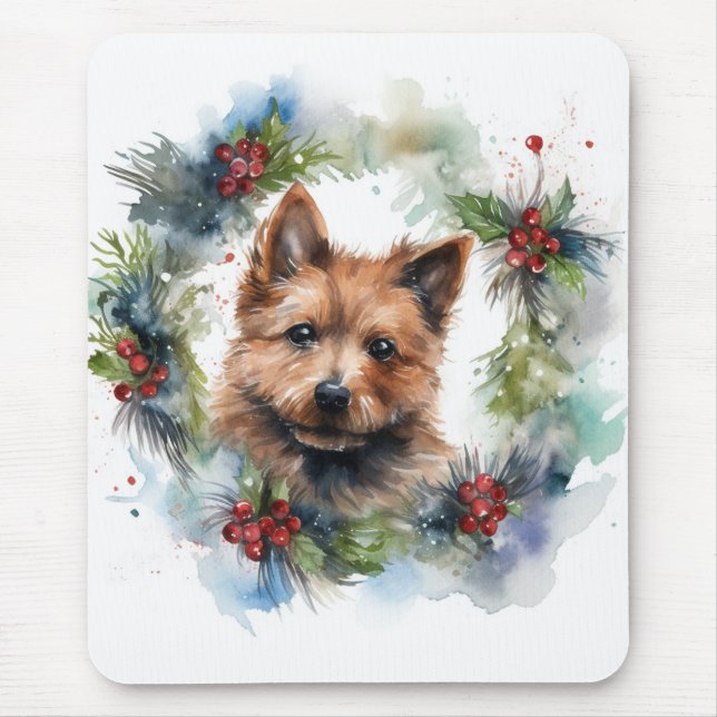 Mousepad Austrália Terrier Christmas Wreath Festivo Pup (Frente)