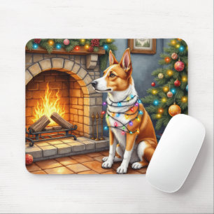 Mousepad Australian Kelpie lareira com luzes de Natal