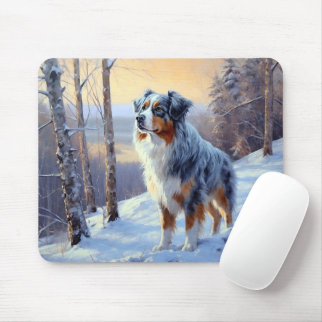 Mousepad Australian Shepherd Deixe Cair a Neve Natal (Com mouse)