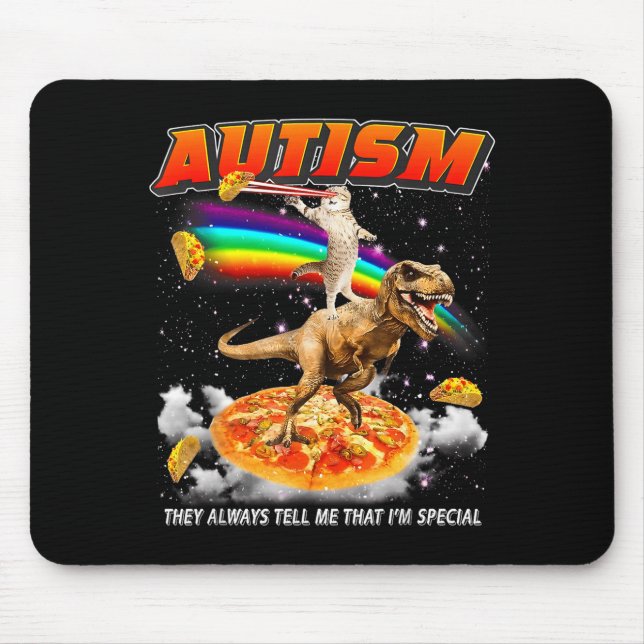 Mousepad Autism Awareness T-rex Cat Meme Neurodiversity Pri (Frente)