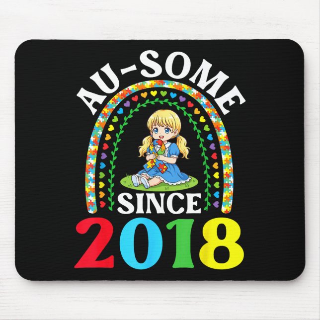 Mousepad Autism Awesome Ausome Since 2018 Awareness 8th Bir (Frente)