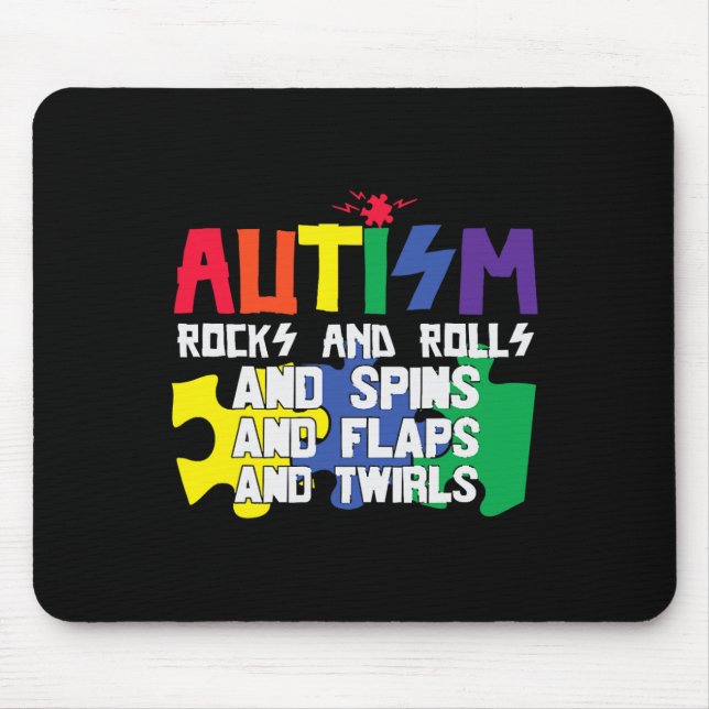 Mousepad Autism Rocks Rolls Gira Flaps E Twirts (Frente)