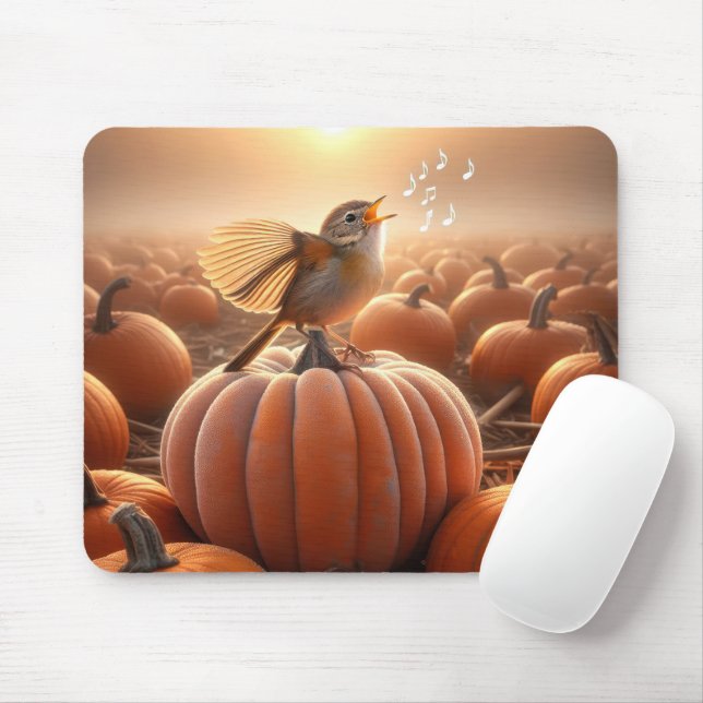 Mousepad Autumn Bird Cantando em uma abóbora (Com mouse)